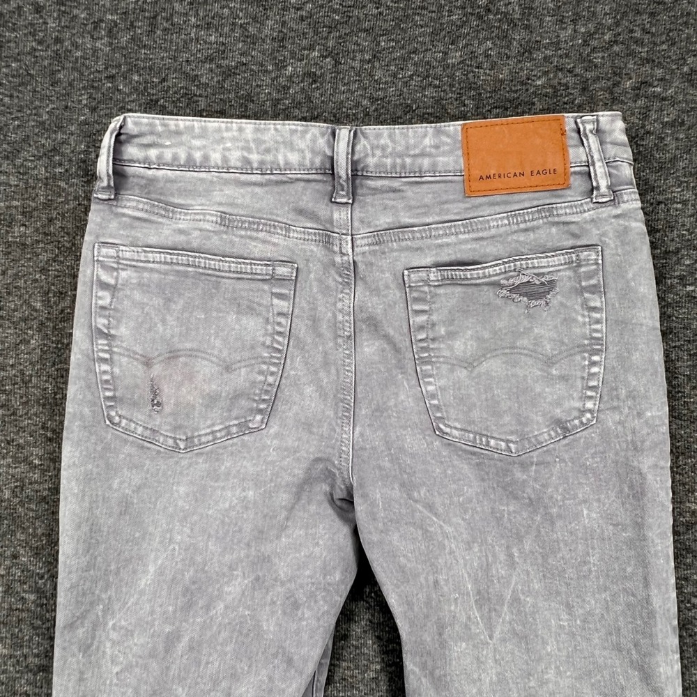 American Eagle Airflex+ Skinny Jeans Mens Grey Distressed Acid Wash Denim 33 - Picture 8 of 11